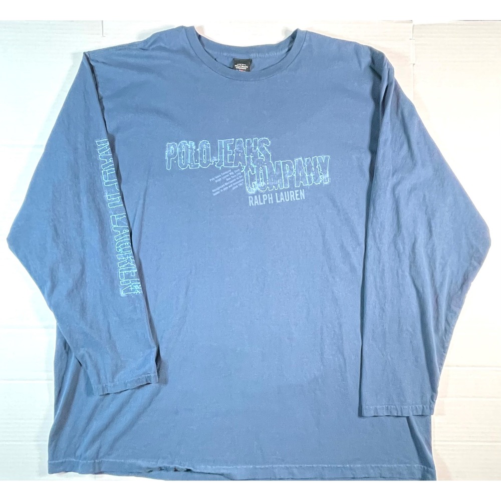 Polo Jeans Co Long Sleeve Shirt Mens 2XT Blue Graphic Ralph Lauren Distressed